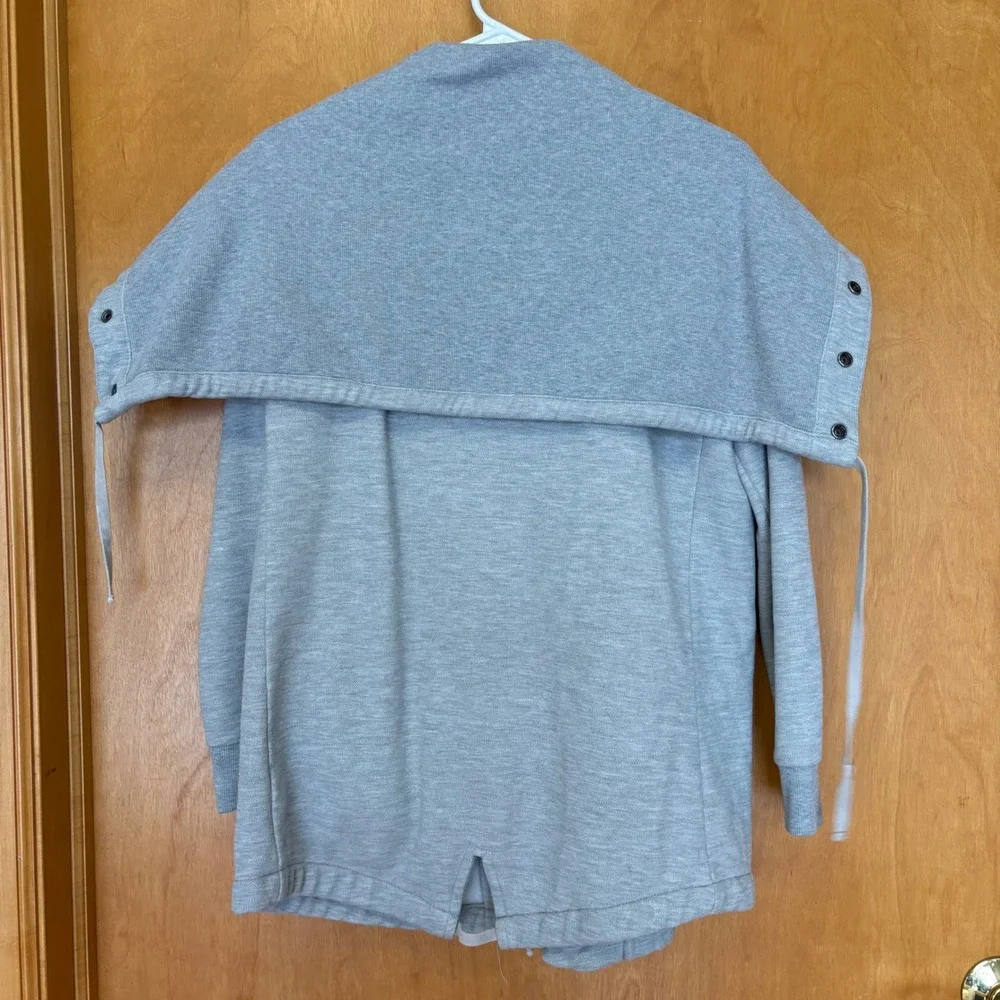 BlankNYC‎ Draped Open Front Cardigan Women Small Gray Snap Collar Fleece Jacket